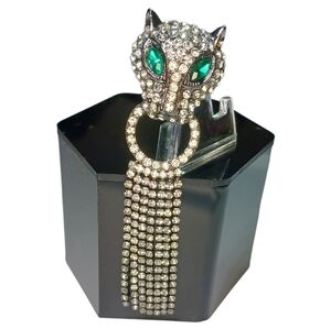 Elegant Silver and Green Panther Brooch